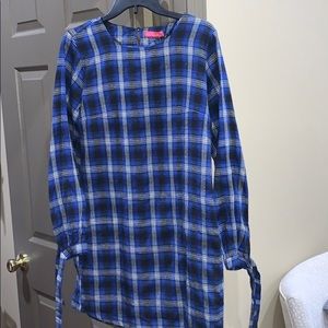 Blue white and black plaid flannel dress